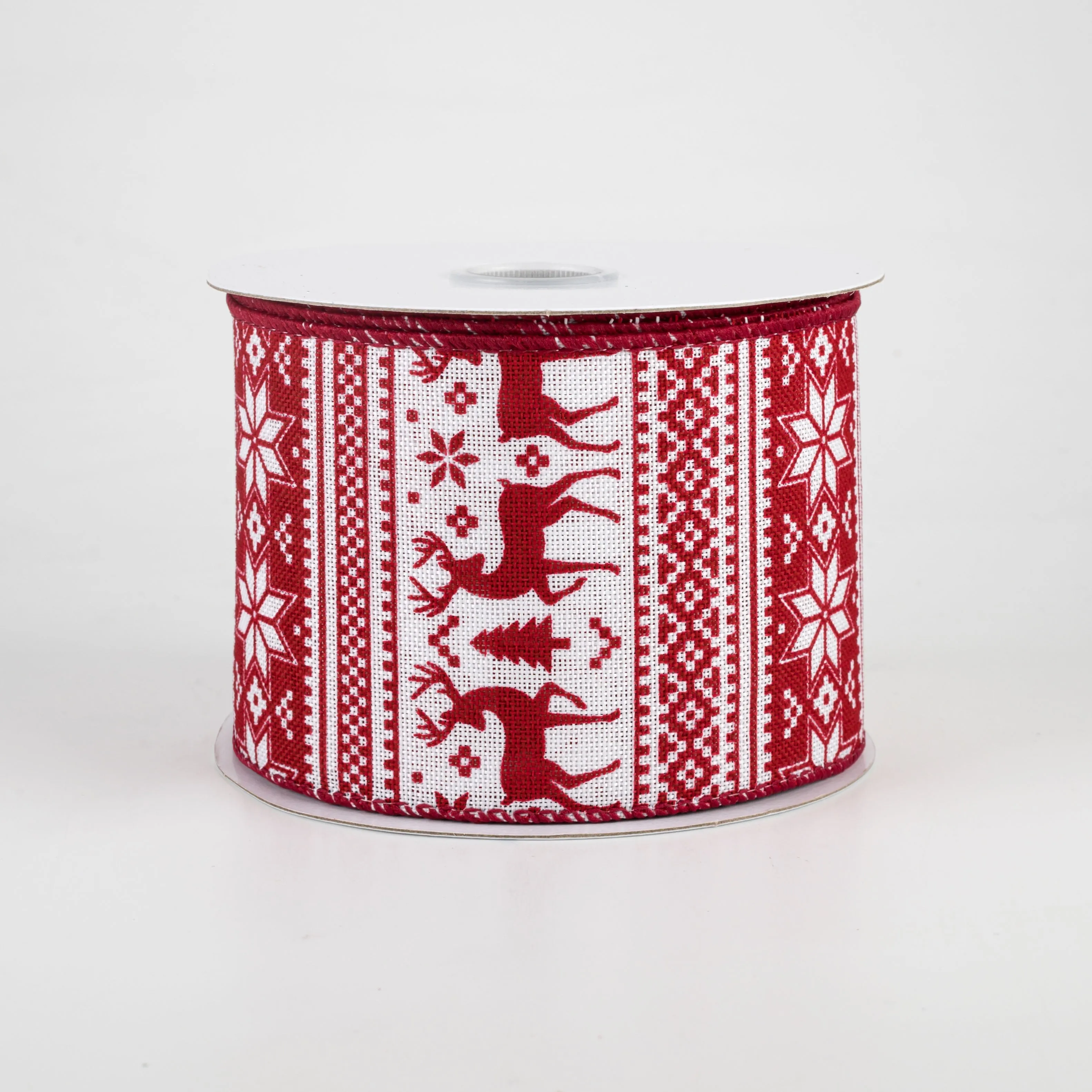 2.5" Lodge Sweater Print Ribbon: Red & White (10 Yards)