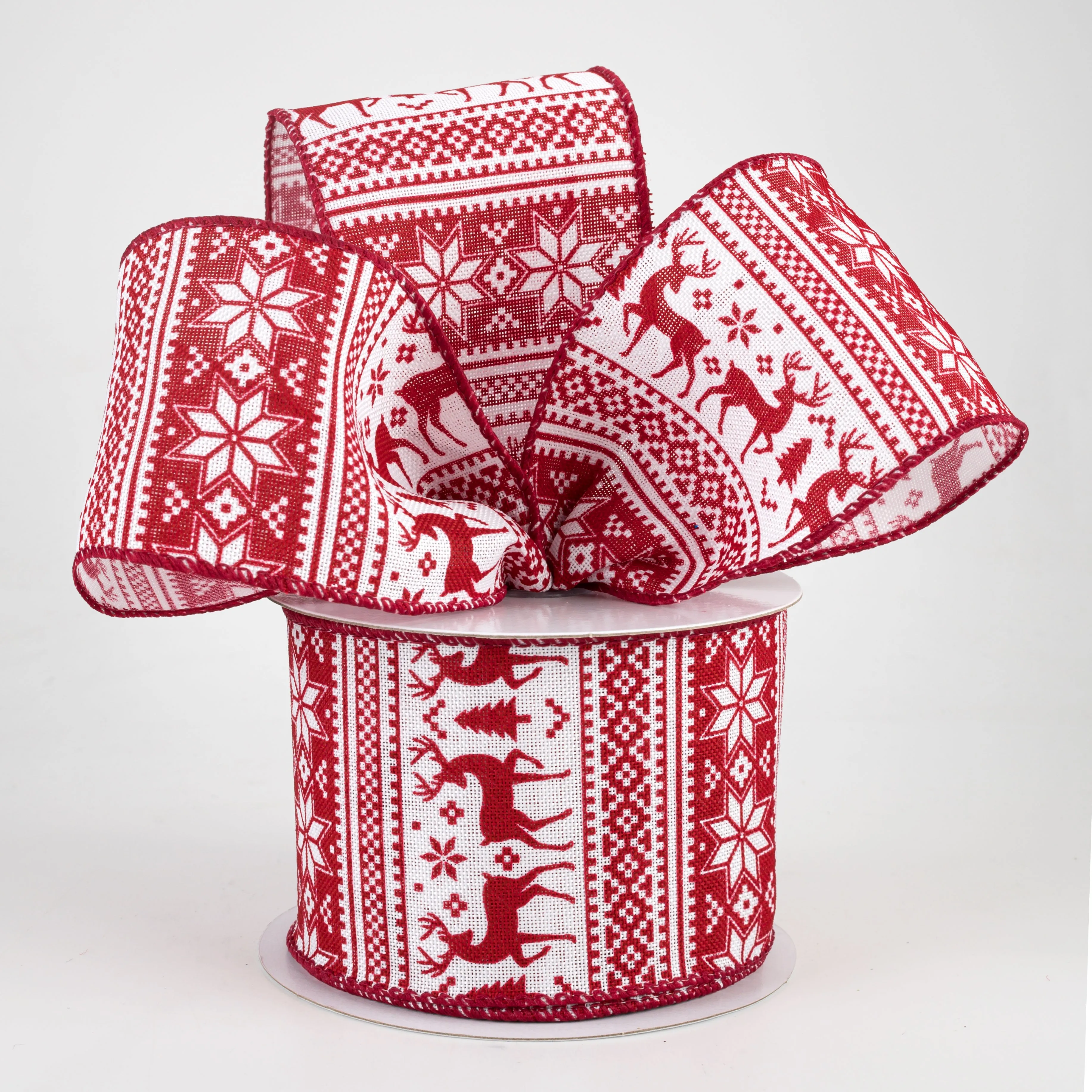 2.5" Lodge Sweater Print Ribbon: Red & White (10 Yards)