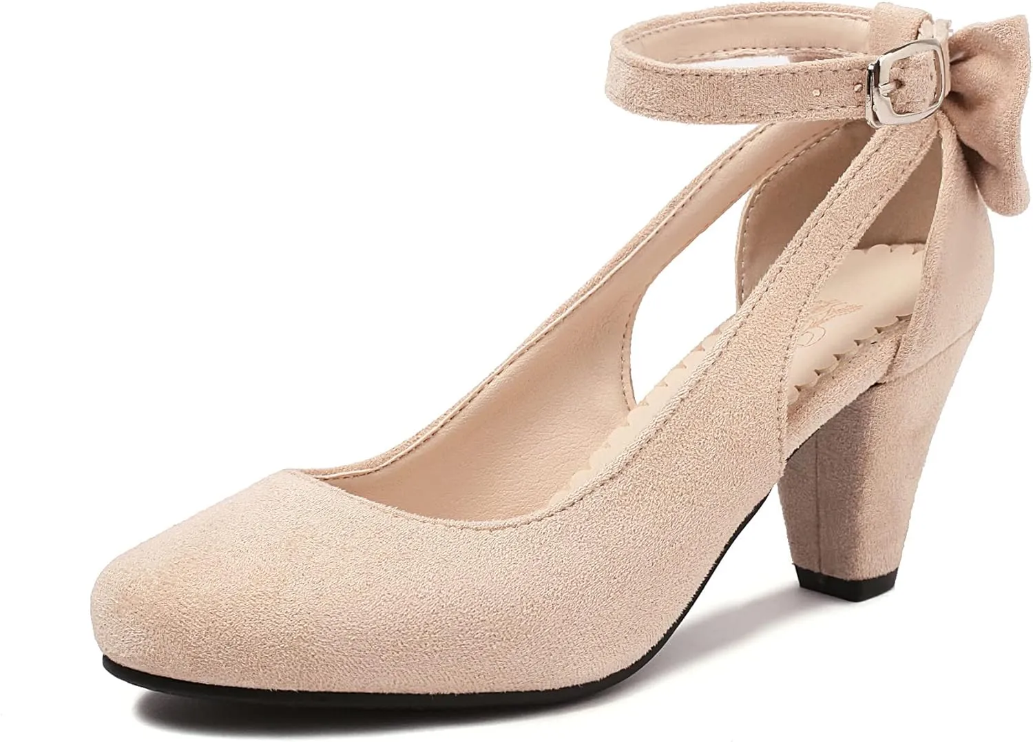 Elerhythm Women's Mary Jane Bow Closed Toe Vintage Pumps Heels Gatsby Victorian 1920s Dresses Faux Suede Shoes