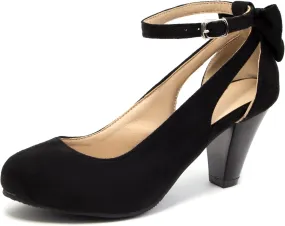 Elerhythm Women's Mary Jane Bow Closed Toe Vintage Pumps Heels Gatsby Victorian 1920s Dresses Faux Suede Shoes