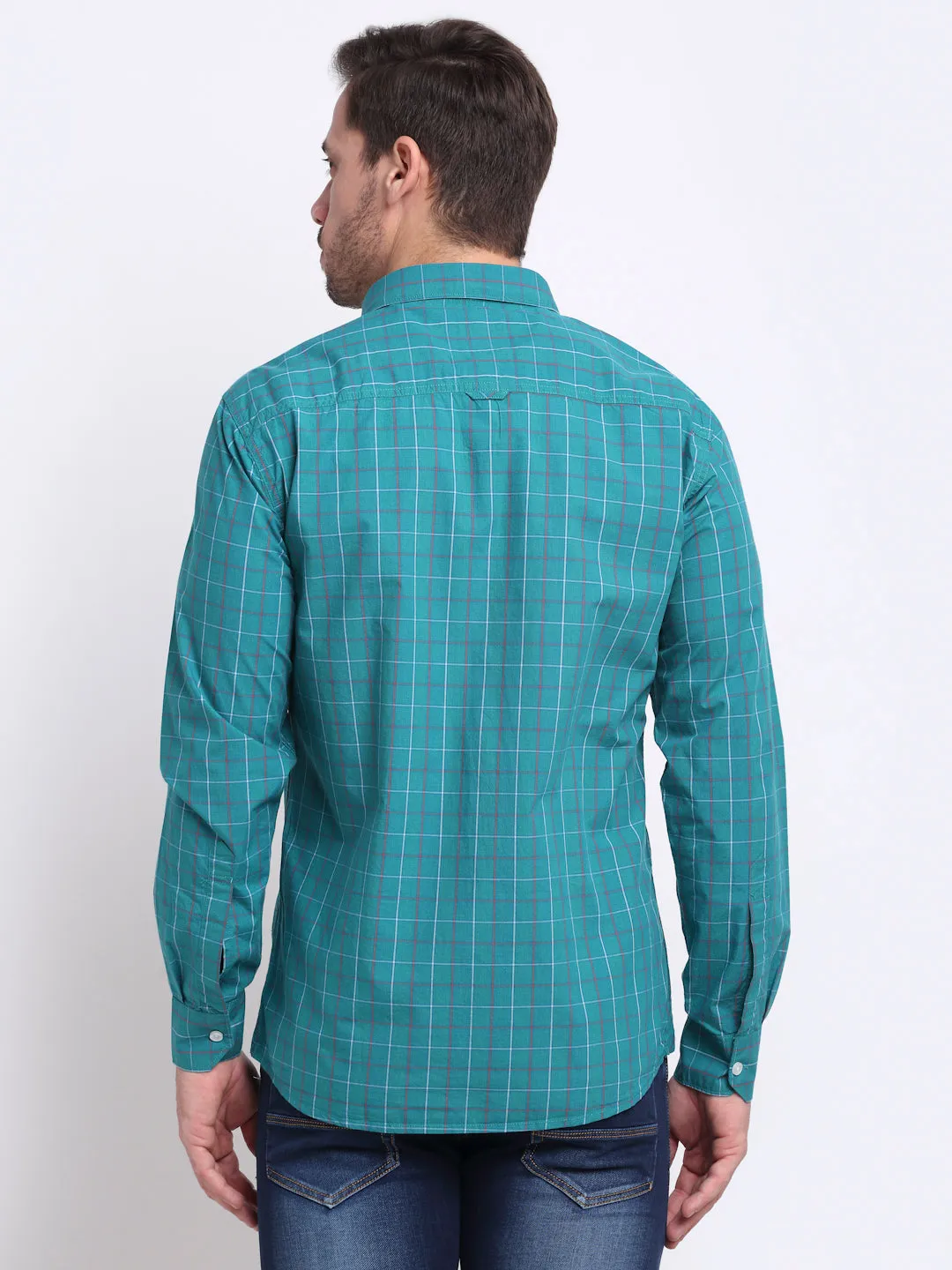 Men Cotton Checkered Green Full Sleeve Casual Shirt for Men with Pocket