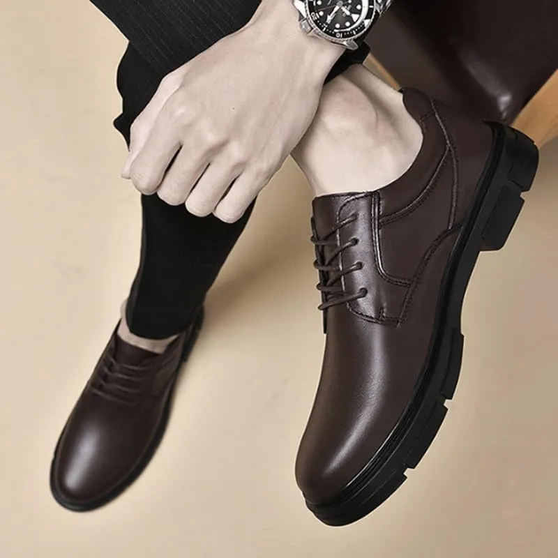 Men Genuine Leather Business Brogue Handmade Formal Oxfords Shoe Lace up Comfort Breathable Chunky Heels Dress Shoes for Business Work Dating