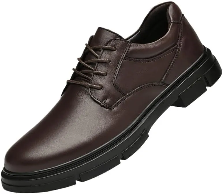 Men Genuine Leather Business Brogue Handmade Formal Oxfords Shoe Lace up Comfort Breathable Chunky Heels Dress Shoes for Business Work Dating