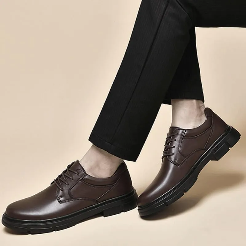 Men Genuine Leather Business Brogue Handmade Formal Oxfords Shoe Lace up Comfort Breathable Chunky Heels Dress Shoes for Business Work Dating