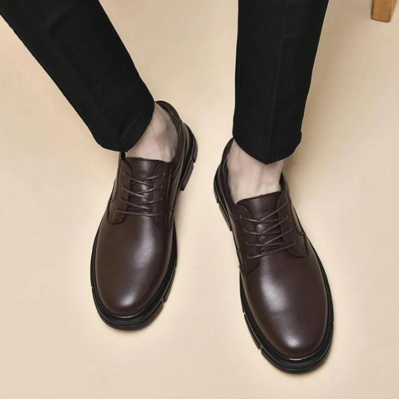 Men Genuine Leather Business Brogue Handmade Formal Oxfords Shoe Lace up Comfort Breathable Chunky Heels Dress Shoes for Business Work Dating