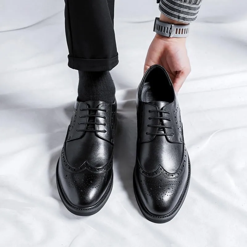 Men's Brogues Dress Shoes, Male Leather Formal Business Oxford Shoes Brogue Wingtip Retro Dress Shoes for Men
