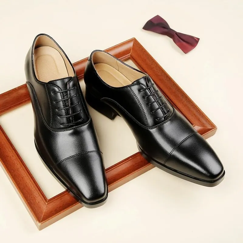 Men's Genuine Leather Lace Up Oxfords Comfort Wide Round Toe Non-Slip Dress Shoes Fashion Breathable Prom Business Wedding Dress Shoes