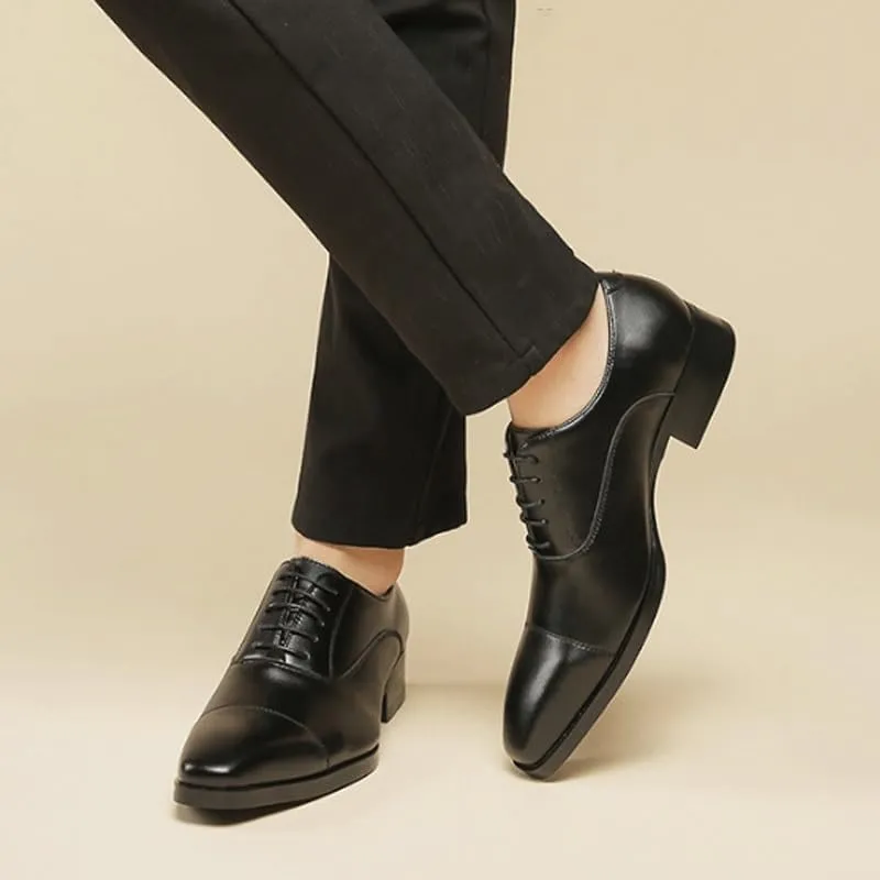 Men's Genuine Leather Lace Up Oxfords Comfort Wide Round Toe Non-Slip Dress Shoes Fashion Breathable Prom Business Wedding Dress Shoes