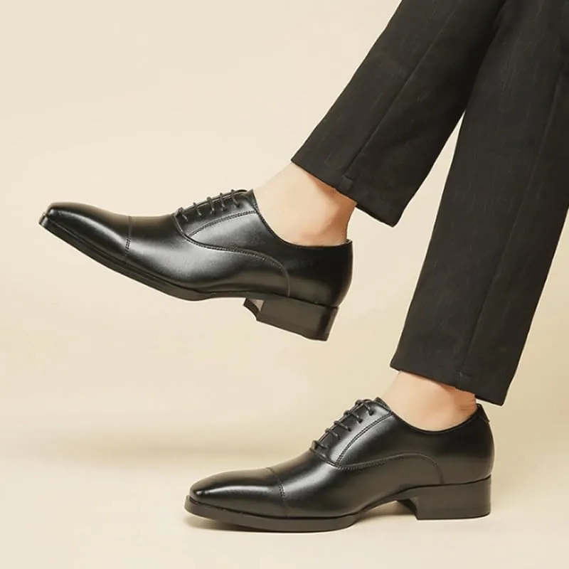 Men's Genuine Leather Lace Up Oxfords Comfort Wide Round Toe Non-Slip Dress Shoes Fashion Breathable Prom Business Wedding Dress Shoes