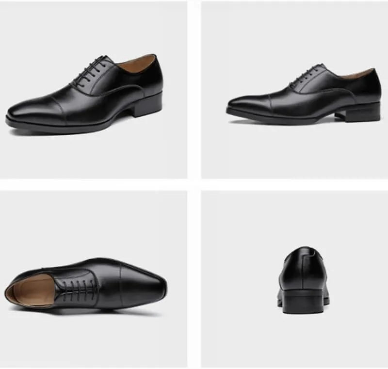 Men's Genuine Leather Lace Up Oxfords Comfort Wide Round Toe Non-Slip Dress Shoes Fashion Breathable Prom Business Wedding Dress Shoes