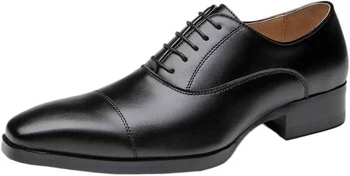 Men's Genuine Leather Lace Up Oxfords Comfort Wide Round Toe Non-Slip Dress Shoes Fashion Breathable Prom Business Wedding Dress Shoes