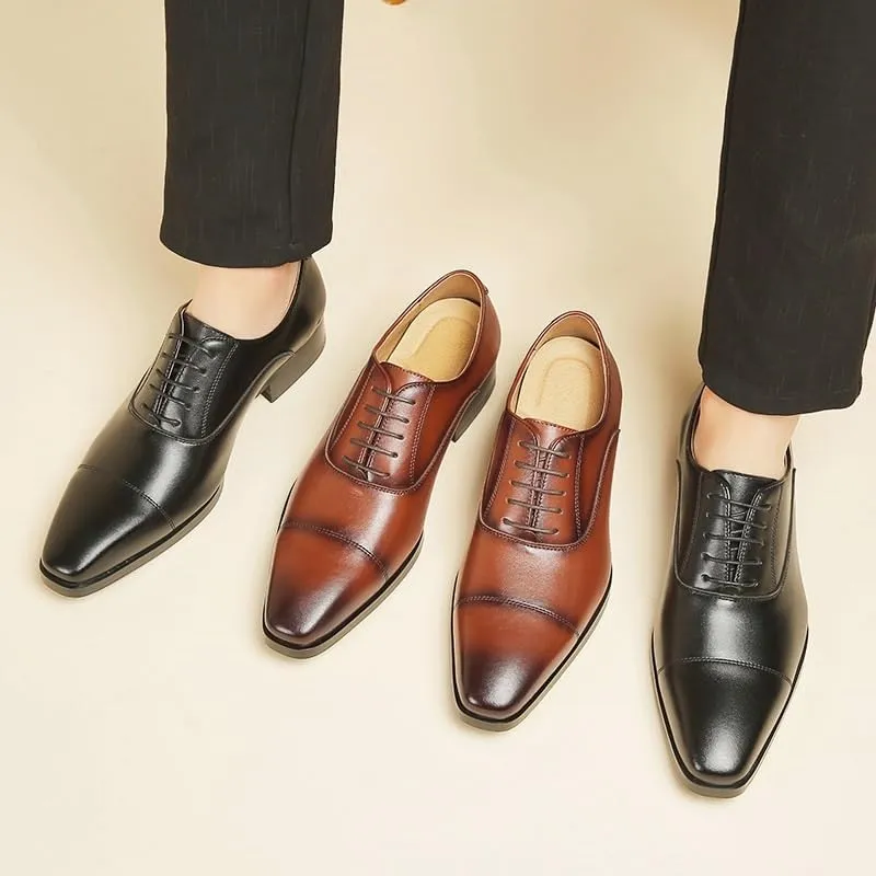 Men's Genuine Leather Lace Up Oxfords Comfort Wide Round Toe Non-Slip Dress Shoes Fashion Breathable Prom Business Wedding Dress Shoes