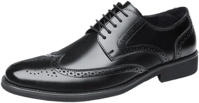 Men's Trendy Brogue Wingtip Dress Shoes Formal Casual Lace Up Punched Leather Oxford Breathable Lace Up Shoes for Business Office Wear