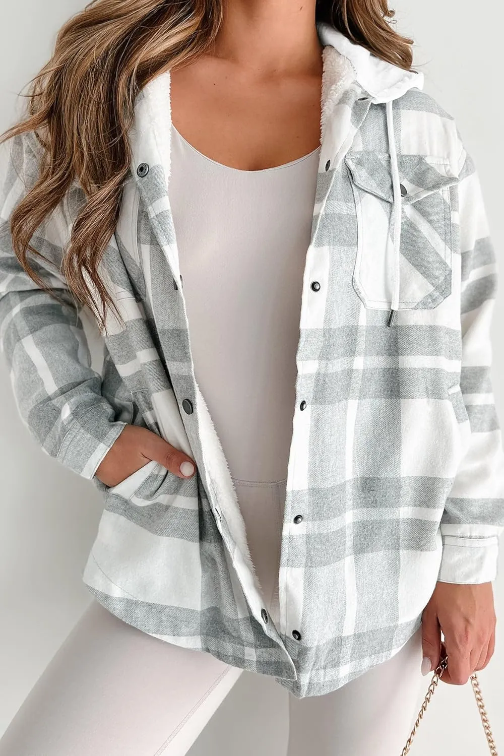 Merryfun Womens 2024 Plaid Shacket Jacket Sherpa Fleece Lined Oversized Button Up Hooded Warm Outwear Coats with Pockets
