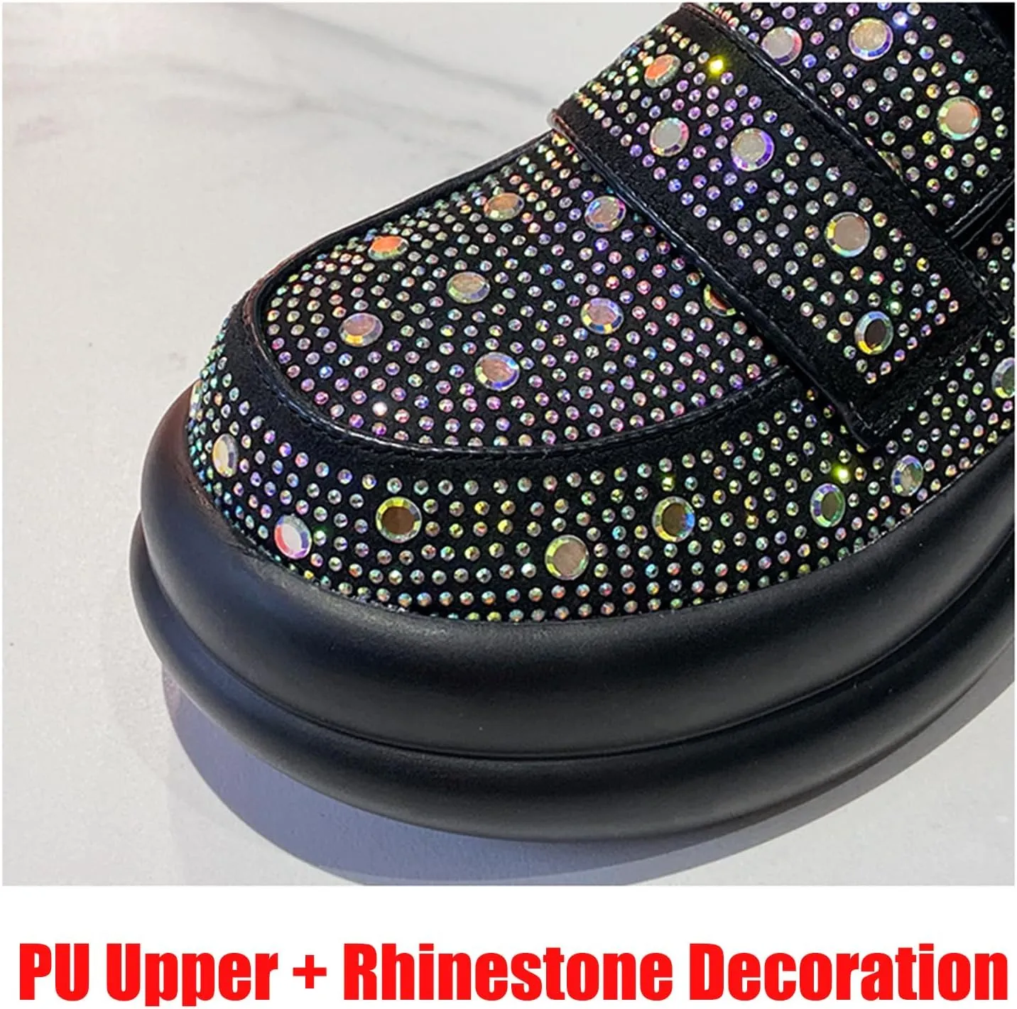 Optigard Women's Rhinestone Glitter Platform Loafers,Comfort Low Top Slip-On Shallow Mouth Bling Casual Flat Walking Sneakers Fashion Dresses Shoes