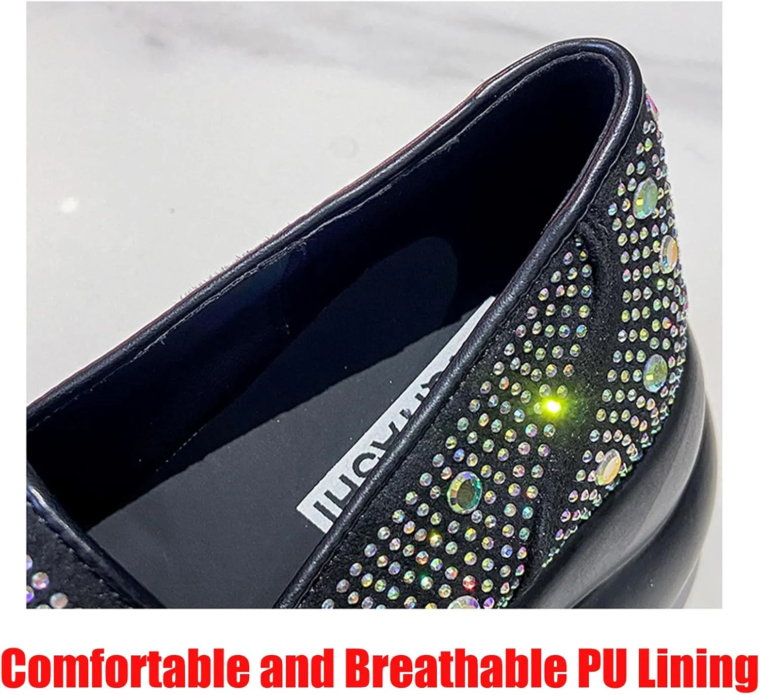 Optigard Women's Rhinestone Glitter Platform Loafers,Comfort Low Top Slip-On Shallow Mouth Bling Casual Flat Walking Sneakers Fashion Dresses Shoes