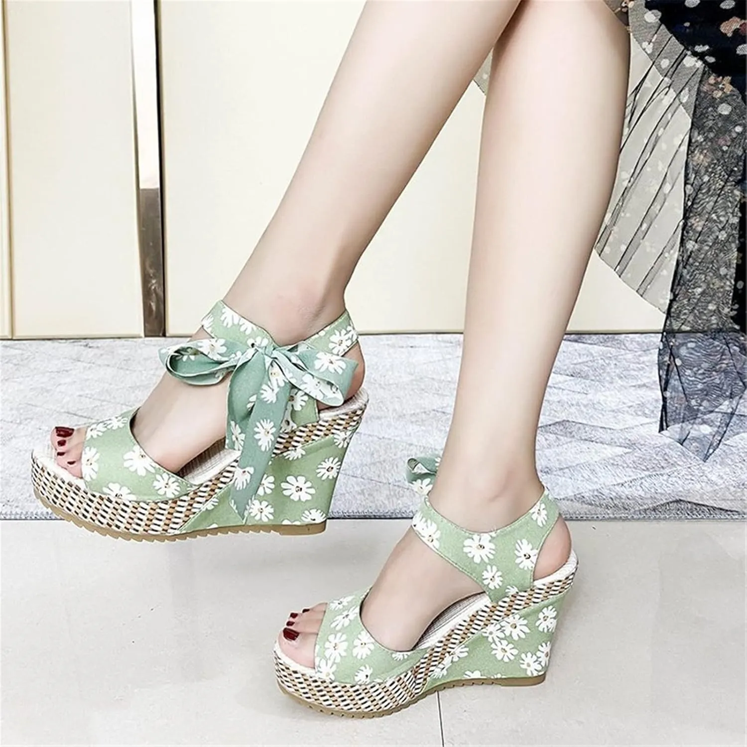 Retro Open Toe Wedges Sandals for Women Summer Fashion Ladies High Heels Platform Shoes Sandals Flowers Print Espadrilles