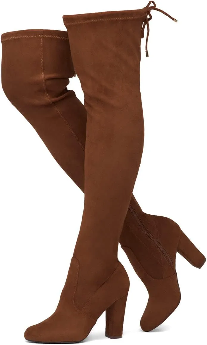 Shoe Land Classify Womens Over the knee Thigh High Boots Chunky Block Heels Long Stretch Fall Dress Boots
