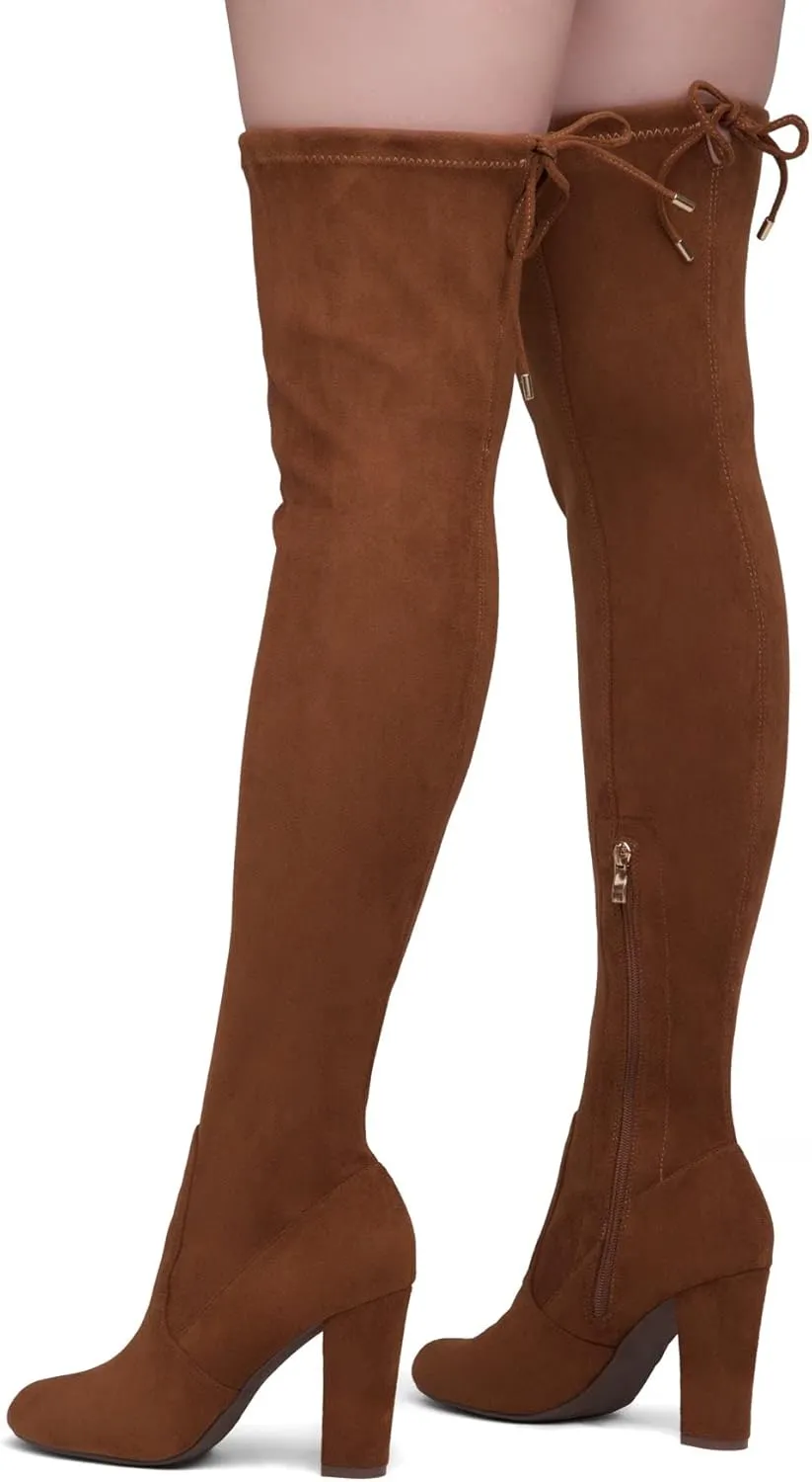 Shoe Land Classify Womens Over the knee Thigh High Boots Chunky Block Heels Long Stretch Fall Dress Boots