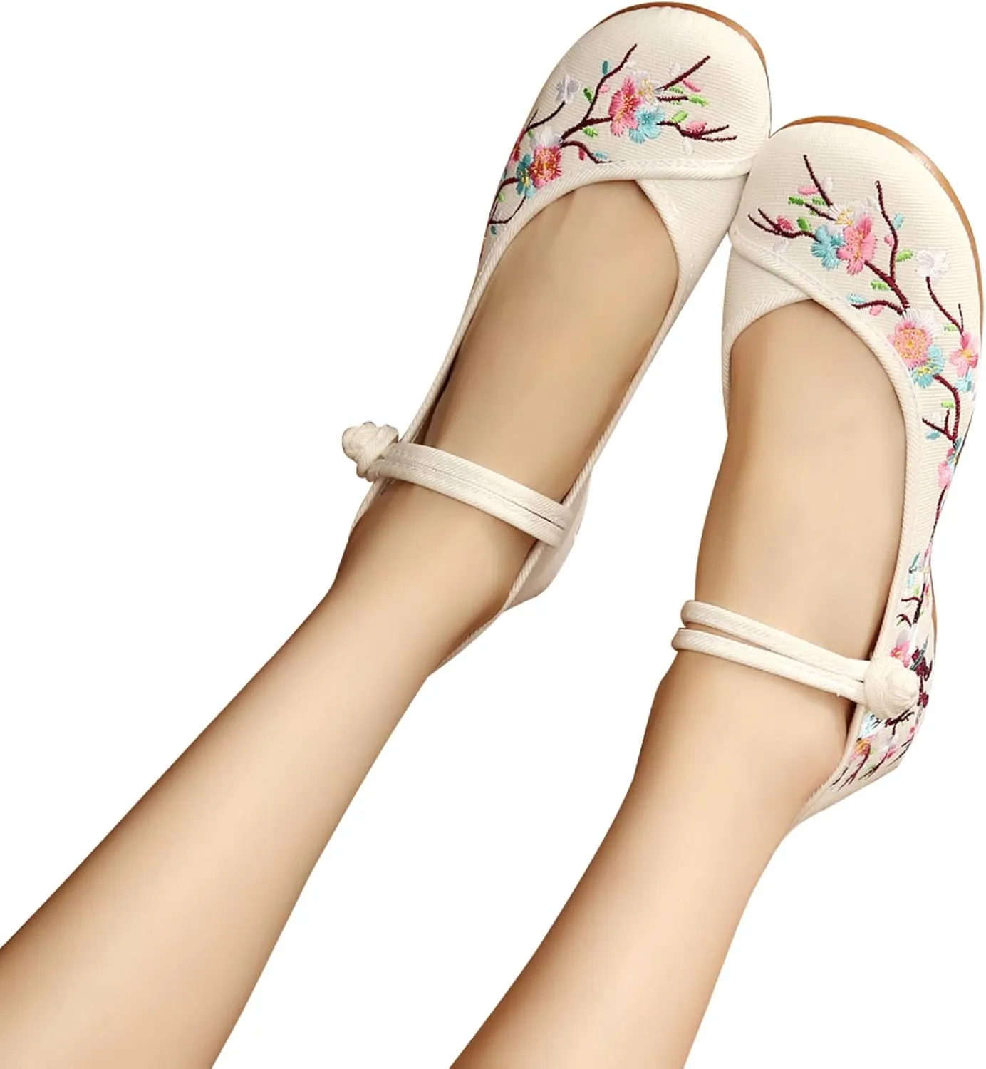 TN TANGNEST Women's Floral Embroidered Vintange Buckle Flat Shoes Round Toe Dress Mary Jane Shoes