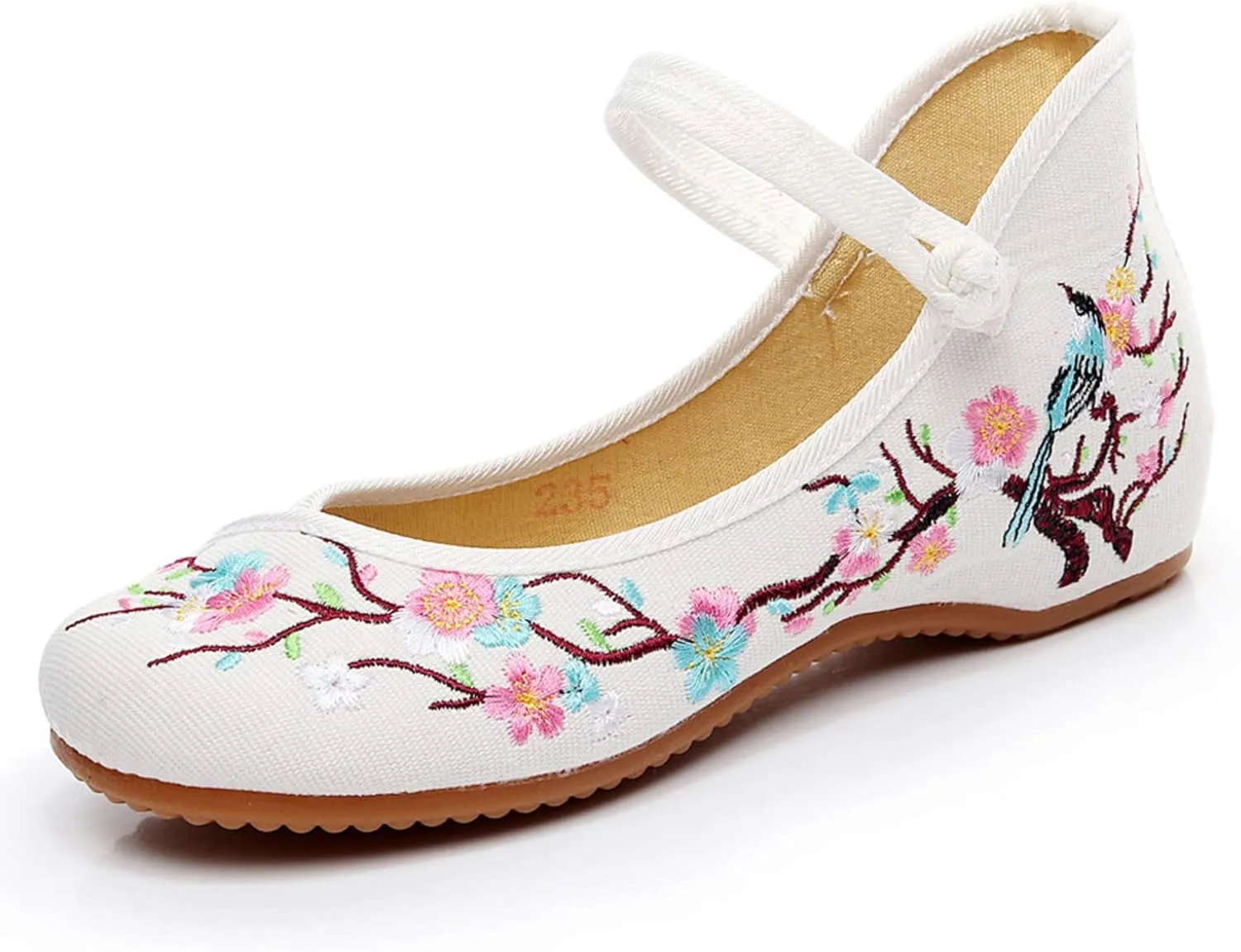 TN TANGNEST Women's Floral Embroidered Vintange Buckle Flat Shoes Round Toe Dress Mary Jane Shoes