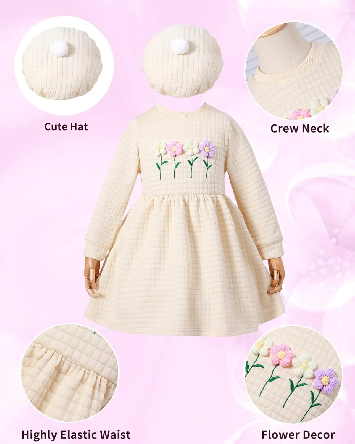 Toddler Girls Winter Long Sleeve Dresses Kids Fall Cute Clothes Little Girl Outfits for Size 4-7 Years