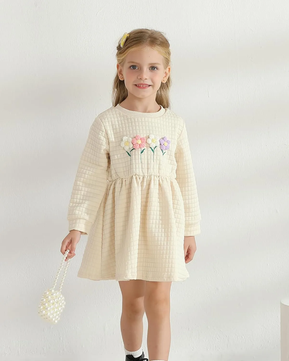 Toddler Girls Winter Long Sleeve Dresses Kids Fall Cute Clothes Little Girl Outfits for Size 4-7 Years