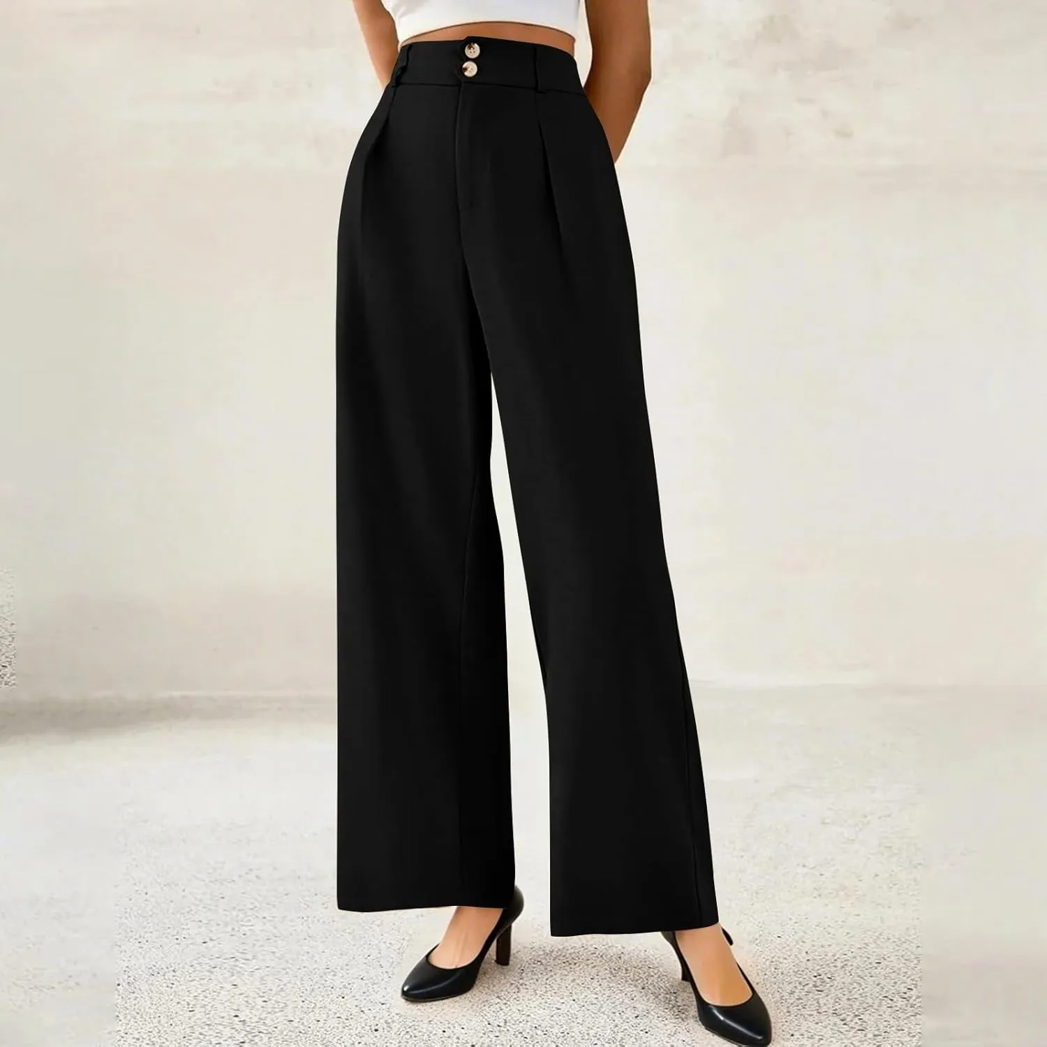 Wide Leg Pants for Women Casual Summer High Waisted Dress Pants Loose Fit Lightweight Business Slacks with Pockets