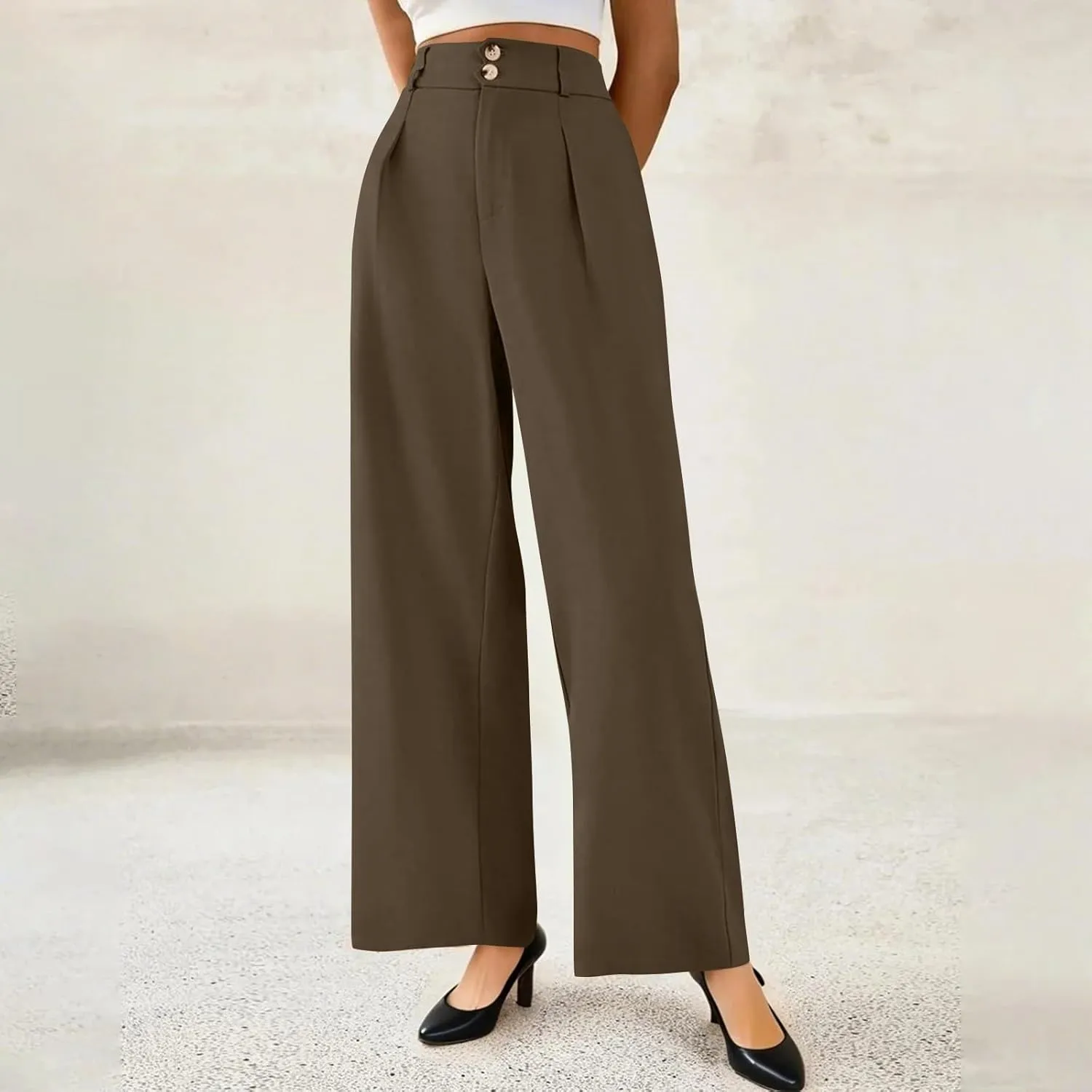 Wide Leg Pants for Women Casual Summer High Waisted Dress Pants Loose Fit Lightweight Business Slacks with Pockets