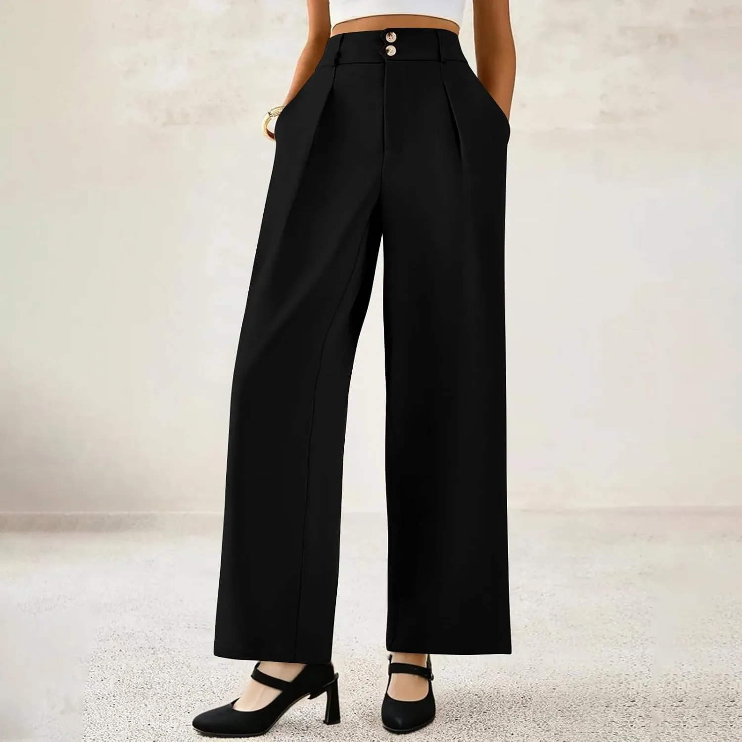 Wide Leg Pants for Women Casual Summer High Waisted Dress Pants Loose Fit Lightweight Business Slacks with Pockets