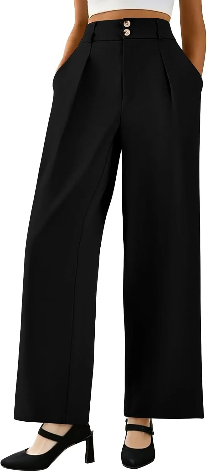Wide Leg Pants for Women Casual Summer High Waisted Dress Pants Loose Fit Lightweight Business Slacks with Pockets