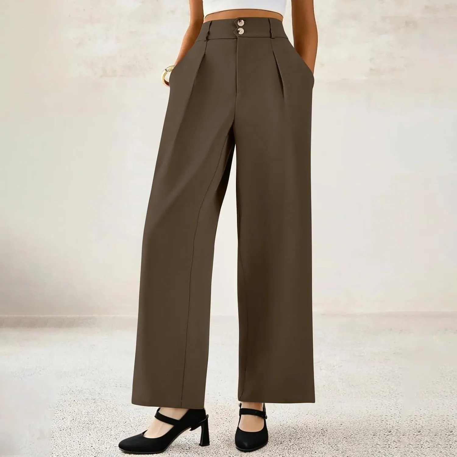 Wide Leg Pants for Women Casual Summer High Waisted Dress Pants Loose Fit Lightweight Business Slacks with Pockets