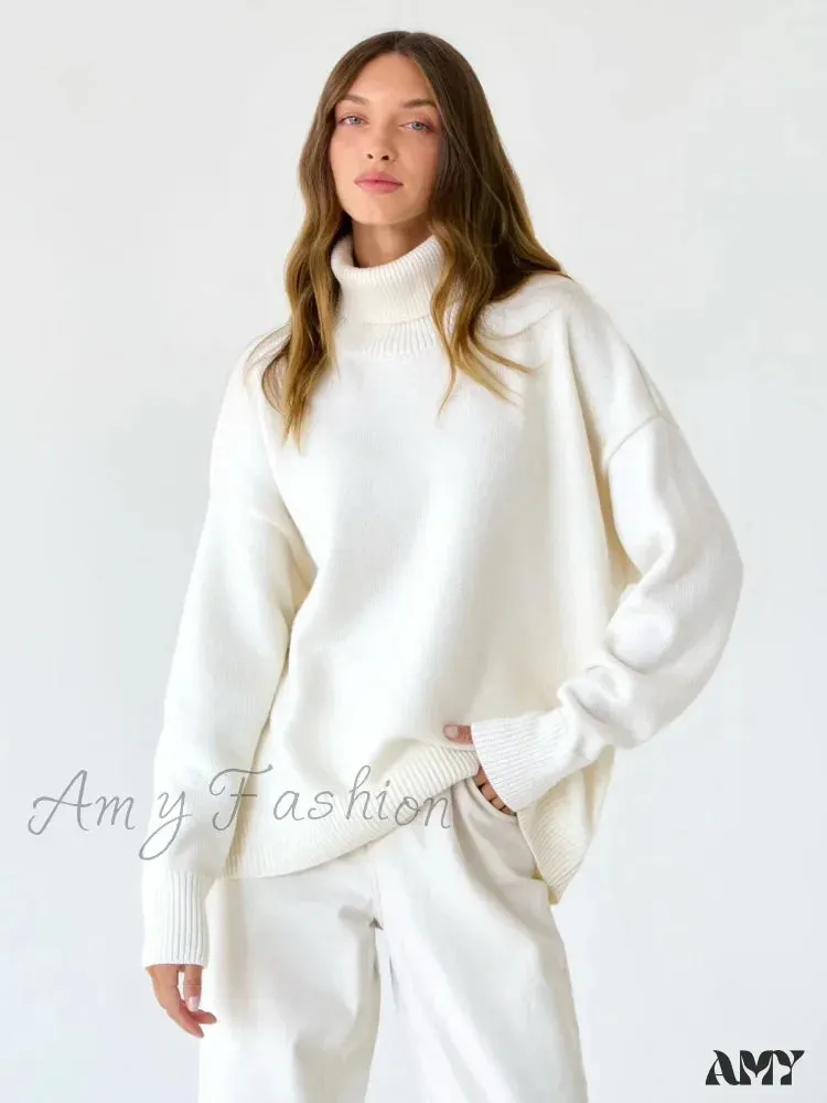 Women Autumn Winter Thick Warm Pullover Top Oversized Casual Loose Knitted Sweater