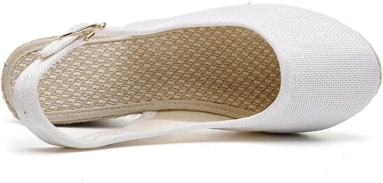 Women's Wedges Casual Canvas Dressy Slippers Summer Light Comfy Cushioning Sandals Fashion High Heels Linen Straw