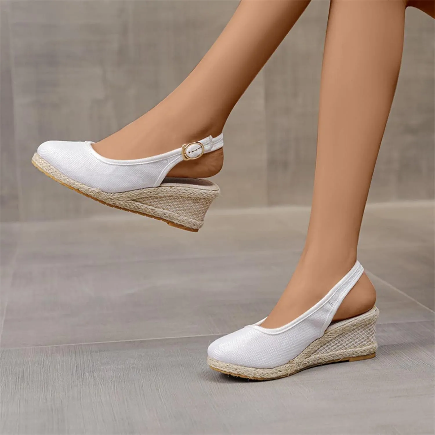 Women's Wedges Casual Canvas Dressy Slippers Summer Light Comfy Cushioning Sandals Fashion High Heels Linen Straw