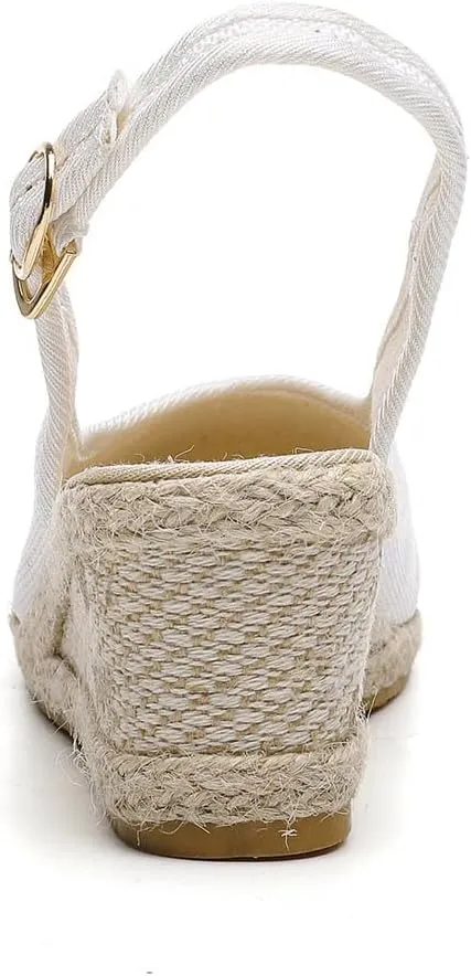 Women's Wedges Casual Canvas Dressy Slippers Summer Light Comfy Cushioning Sandals Fashion High Heels Linen Straw