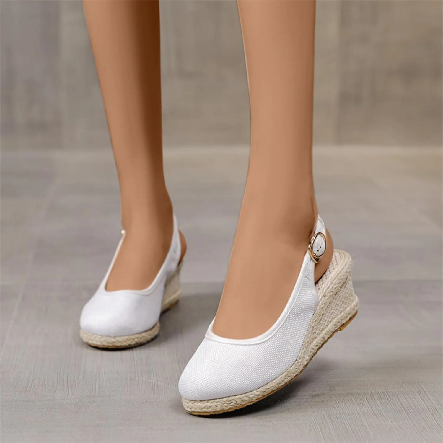 Women's Wedges Casual Canvas Dressy Slippers Summer Light Comfy Cushioning Sandals Fashion High Heels Linen Straw