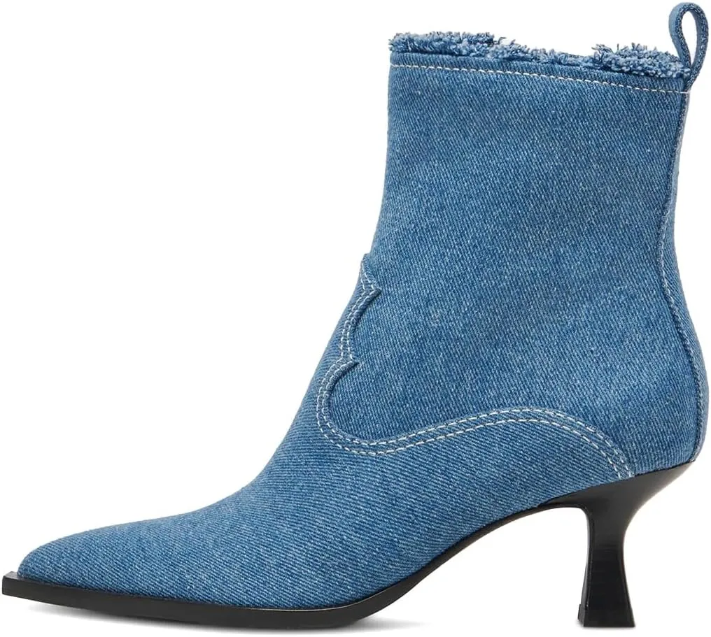 XYD Women Denim Boots Pointed Toe Side Zipper Ankle Booties Kitten Low Heels Dress Casual Party Shoes